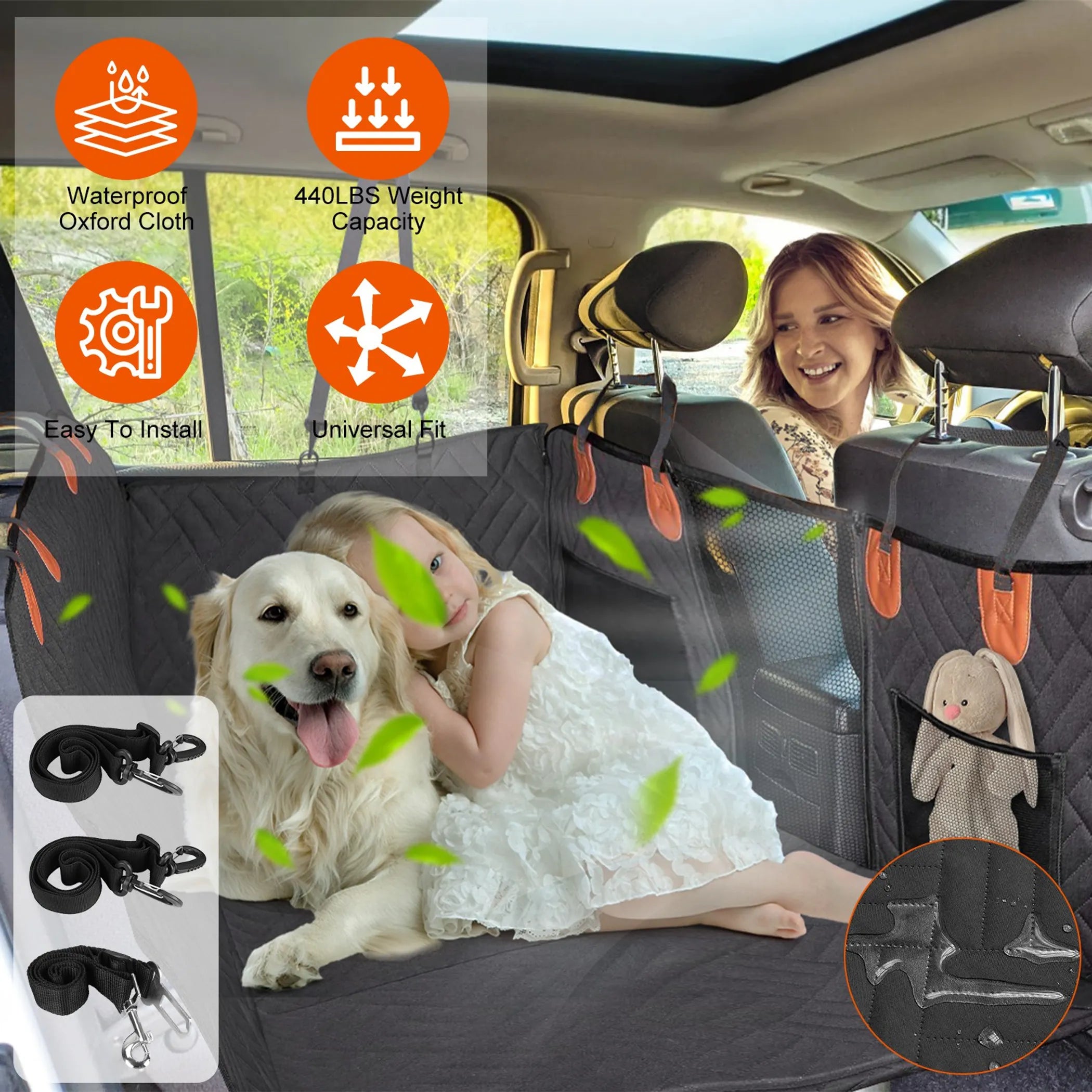CleanRide Waterproof Dog Seat Cover — Full Back Seat Protection